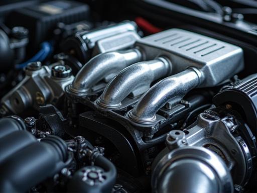 Close-up of a high-performance engine turbocharger.